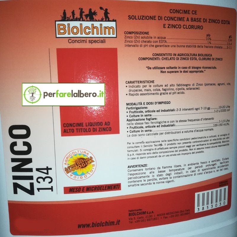 Zinco 134 Biolchim concime Biologico a base di Zinco ETDA e cloruro