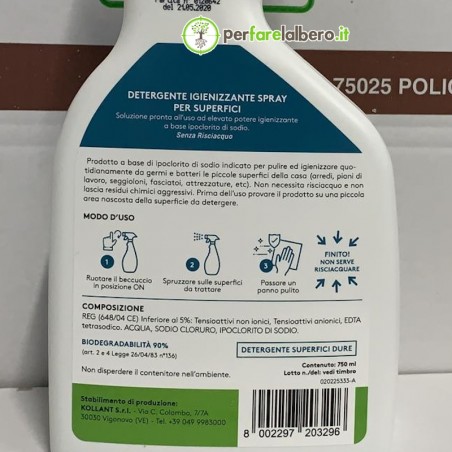 Potente Igienizzante Detergente Spray per superfici dure senza risciacquo  750 ml