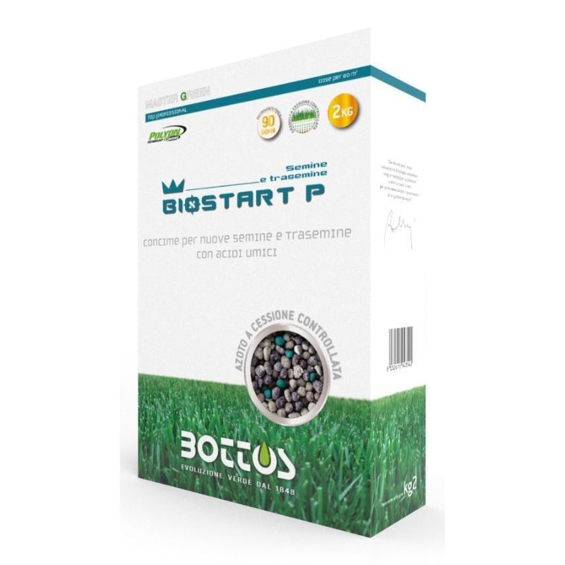 Biostart P concime per prato NPK 12-20-15 + Acidi umici e Azoto a rilascio controllato