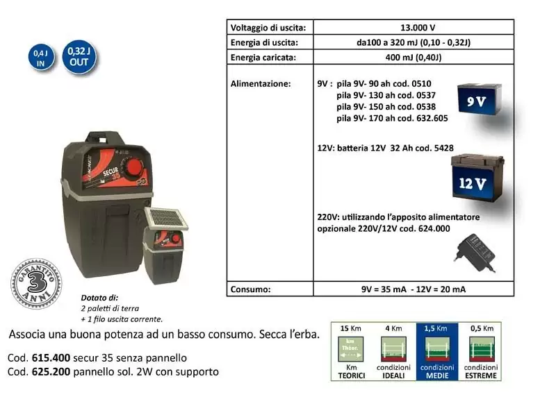 Elettrificatore a batteria Lacme Secur 35 9V/12V