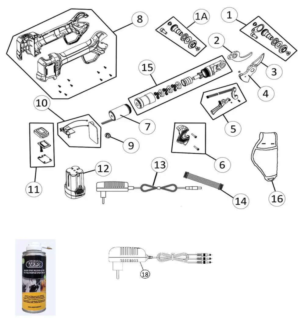 ESPLOSO RICAMBI  Forbice da potatura a batteria Volpi Predator PV295