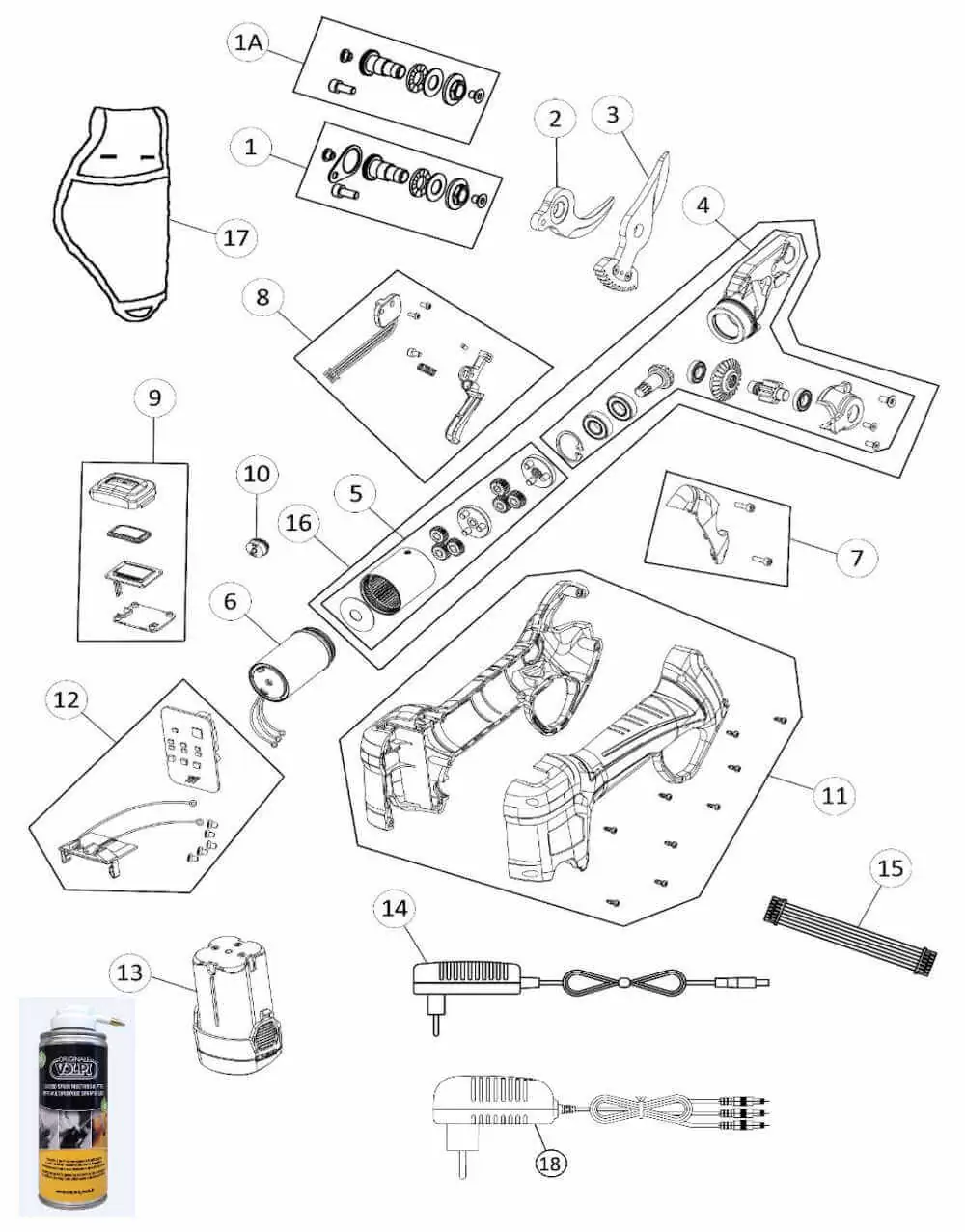 esploso ricambi Forbici elettriche Volpi KV360